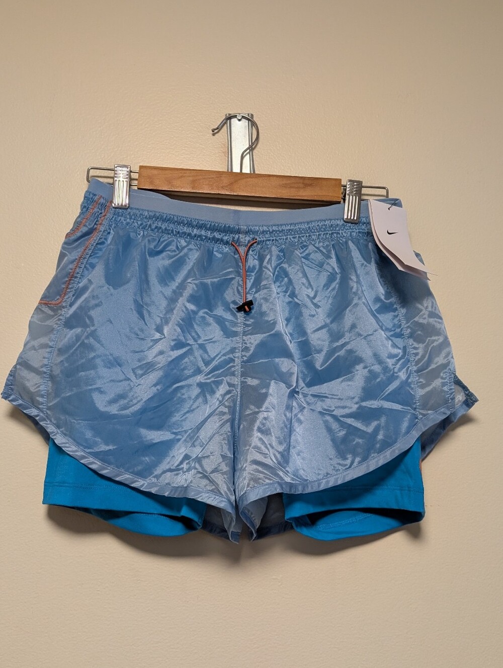 Nike Women's Light Blue Layered Athletic Shorts with Teal Liner